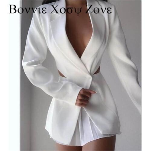 Solid Color Plain Notched Collar Long Sleeve Asymmetrical Crop Blazer Coat Chic Autumn Coat For Women 2021