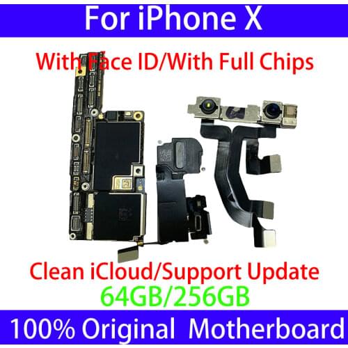 Original Free ICloud Motherboard for IPhone X 64GB 256GB Factory Unlocked Mainboard with/No Face ID IOS Update Support 4G LTE