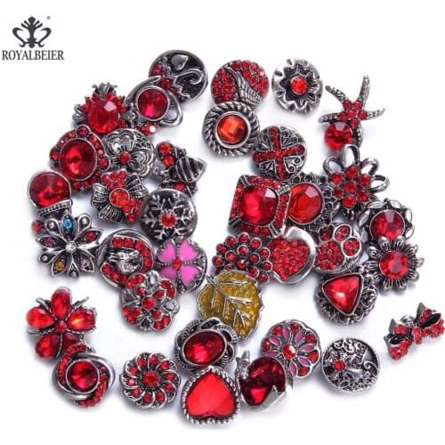 Royalbeier 12pcs/lot Mixed Colorful Rhinestone Metal Charms 12mm Snap Button Jewelry For DIY Snaps Bracelet Eearrings Jewelry