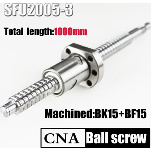 SFU2005 length 1000 mm rolled ballscrew C7 with 2005 flange single ball nut end machined for BK/BF15 Free shipping