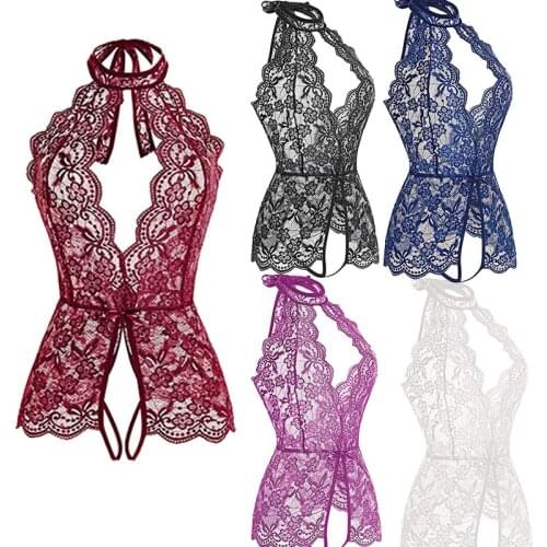 Sexy underwear sexy hollow one-piece hanging neck open file underwear lingerie catsuit rot nase rohr