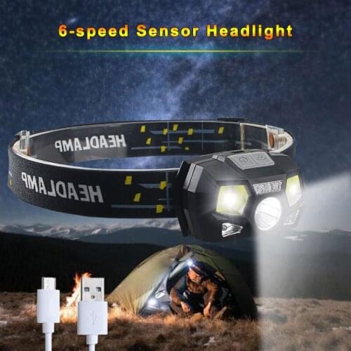 USB Rechargeable Sensor Headlight 6 Gears Bright Waterproof LED Hunting Light Lamp XPE COB Night Vision Camping Fishing Light
