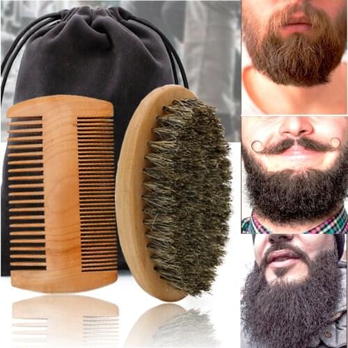 LEMONWALD High Quality Soft Boar Mane, Wooden Beard Brush, Razor Tool, Beard Comb, Gift Bag Set, Brush Set