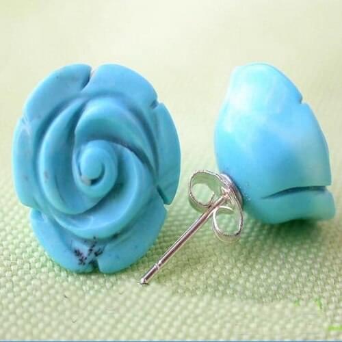 Unique Pearls jewellery Store 15mm Blue Flower Turquoise Earring Charming Women Gift Jewelry Fast Shipping