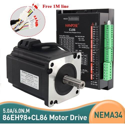 Closed Loop Stepper Motor Kit 5.0A 6N.m Hybird Servo motor Driver CL86 + 86EH98A5001 2 Phase Stepper Motor Nema 34