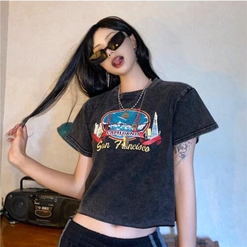 Womens T-shirts Tops Japanese Kawaii Ladies Ulzzang Ins Retro Letter Print Tshirt Female Korean Harajuku Clothes For Women