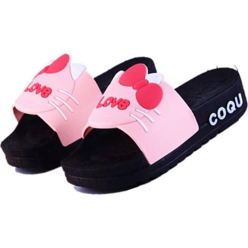 Summer New Design Women Cartoon Cat Slippers Thicken Heel Leisure Slides For Girls Outside Lightweight Anti-Skid Slippery Sandal