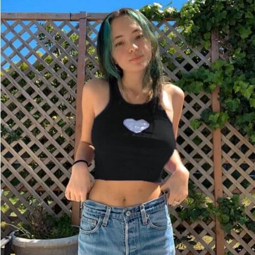 Womens Rib Knit Tank Tops Casual Sleeveless Round Neck Heart Patchwork Slim Fit Crop Tops