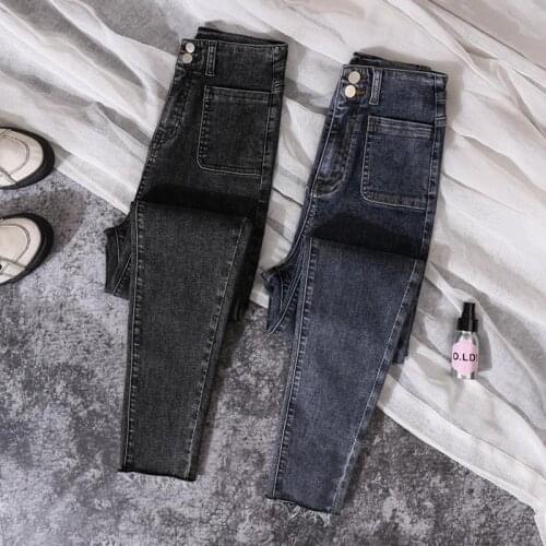 2021 Women Spring Vintage Plus Size Straight Jeans Female Chic Button High Waist Harem Trouser Lady Casual Solid Denim Pant F907