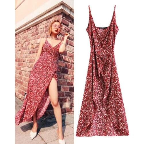 Dress Women Cotton Dress Special Offer Limited Vestido Longo 2019 French Retro Small Floral One-piece Wrap V-neck Strap Woman