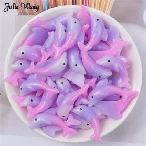 Julie Wang 10pcs Simulation Cartoon Dolphin Cabochon mix Resin Scrapbook DIY Hair Accessory Phone Case Decor Slime Craft Making