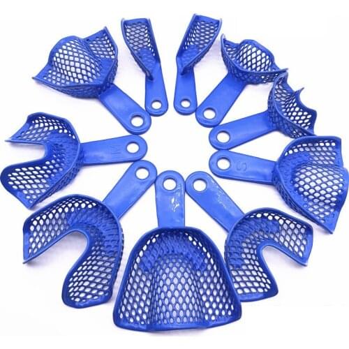 10pcs /set Blue Dental Impressions Trays Plastic-Steel Teeth Holders Denture Model Materials Oral Hygiene Clinic Dentist Product