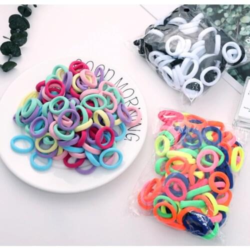 100PCS/Lot 3cm Fashion Girls Colorful Nylon Rubber Bands Children Ponytail Holder Elastic Hair Bands Scrunchies Hair Accessories