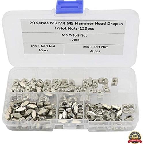 120Pcs 2020Series T Nuts M3 M4 M5 T Slot Nut Hammer Head Fastener Nut for Aluminum Profile Half Round Roll In Sliding T Slot Nut