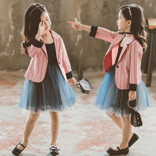 2019 New Arrival Girls Fashion Suit Suit Jacket Dress 2 Pieces Elegant Lady Style Striped Coat Princess For Baby Girls