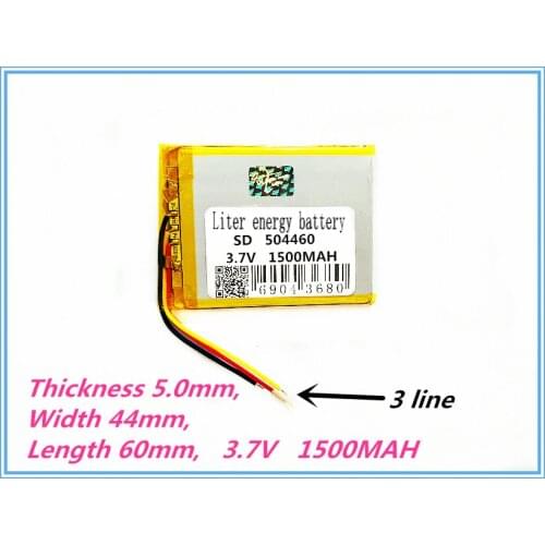 3 line Free shipping 3.7V thium polymer battery 504460 MP3 MP5 GPS Bluetooth small stereo 1500 mAh