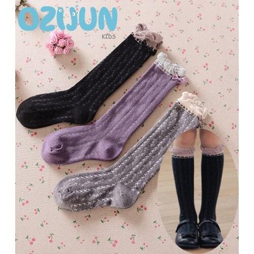 3 Pairs/set Kid Girl Knee High Socks Lovely Heart Pattern Baby Girls Bow Knee Socks Cotton Lace Socks 3-5/5-8 Years A/B/C Styles