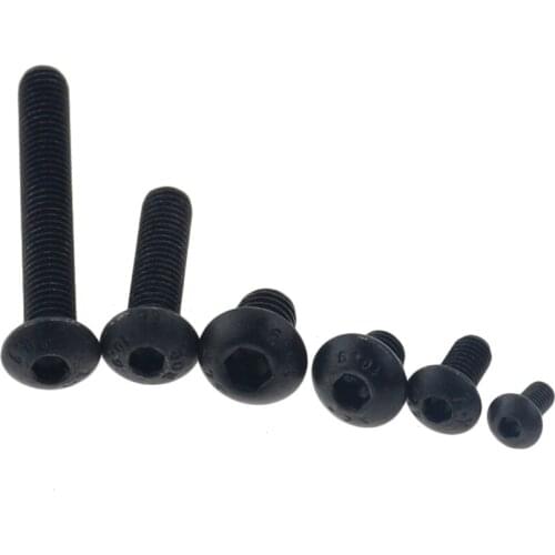 50pcs M5x16 mm M5*16 mm yuan cup Half round pan head black grade 10.9 carbon Steel Hex Socket Head Cap Screw