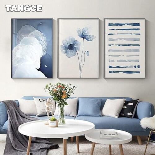 Blue Watercolor Flower Abstract Canvas Art Paintings for Living Room Bedroom Nordic Interior Room Decoration Picture Wall Poster