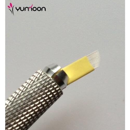Free Shipping 50Pcs/Lot Yellow 21Pins Blades Eyebrow Tattoo Needles For Permanent Makeup Manual Tattoo Pen