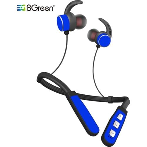 BGreen Bluetooth Sports Earphones Wireless Soft Neckband Sport Stereo Headset Support TF Card Playing With Mic Magnet Fixing