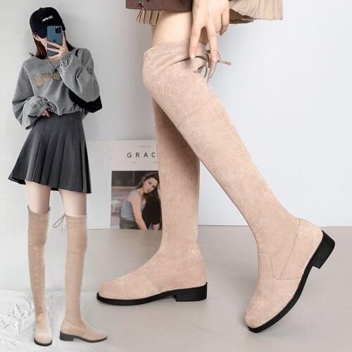 Stretch Over The Knee Boots Increase Round Toe Womens Boots Autumn and Winter Casual Sexy Long Boots 35-40 Womens High Boots