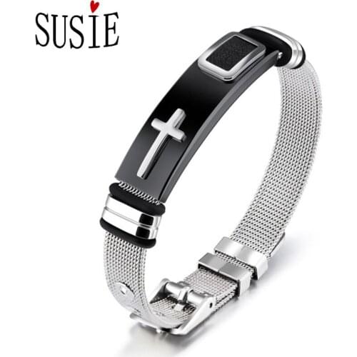 LOVE SUSIE Men Bracelets Stainless Steel Bangles With Cross Fashion Jewelery Titanium Chain Charm Bracelets Accessories