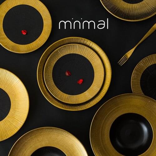 Household Stoneware Black Plate Creative Ceramic Western Food Steak Plate Japanese Art Pasta Salad Dishes