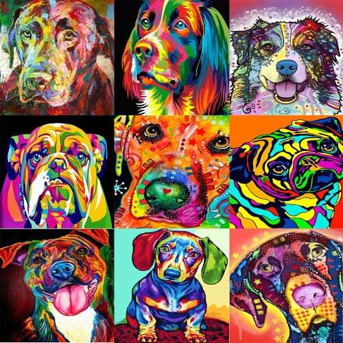 Color Dog Series DIY Painting By Numbers Animal Oil Painting Canvas Painting For kids Adults Art Painting For Living Room