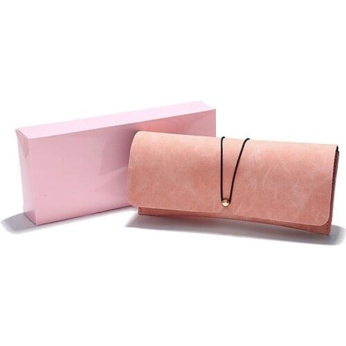 ADD LOGO Pink Sunglasses Case Portable Storage Box Female Simple Retro Fashion Frosted Leather Glasses Eyeglass Packaging
