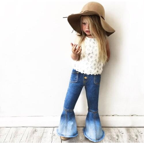 2020 Spring Autumn Girls Jeans Bell-Bottomed Girl Denim Pants Children Trousers Outfits Baby Costume Vintage Kids Pants