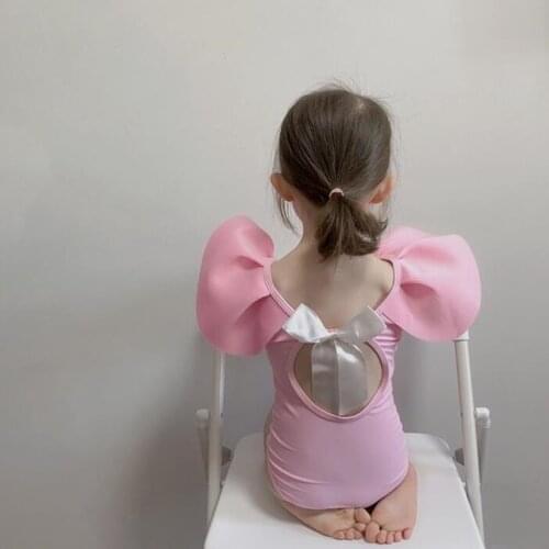 Summer Kids Girls Swimsuits Big Ruffles Collar Baby Swimwear For Girls Bow Bikini Beach Clothes Toddler Bathing Suit Backless