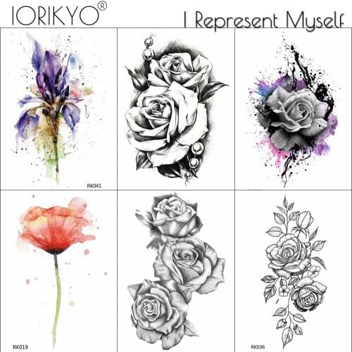 Small Black Rose Bracelet Lily Daisy Flower Tattoos Temporary For Women Girls Sexy Arm Tattoo Stickers Body Art DIY Tatoos Paper