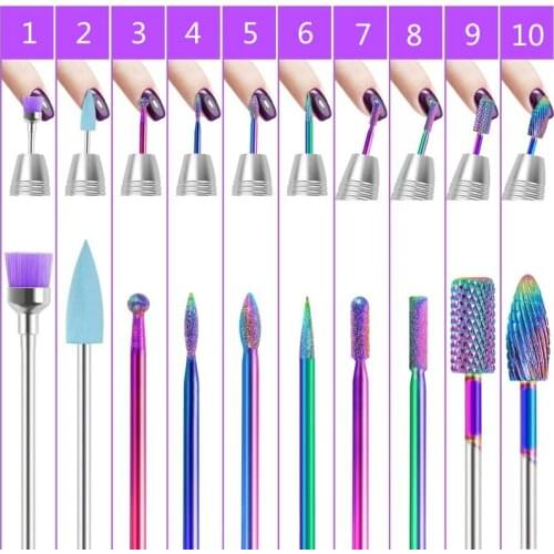 10Pcs Nail Drill Bits Set Made of Tungsten Carbide Professional Remove Gel Acrylic Cuticle Nail File Bit Tools for Manicure