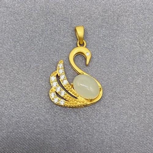 Real Sterling Silver 925 S925 Necklace No Chain Gold Swan White Jade Pendant for Women Wedding Anniversary Fine Jewelry Female