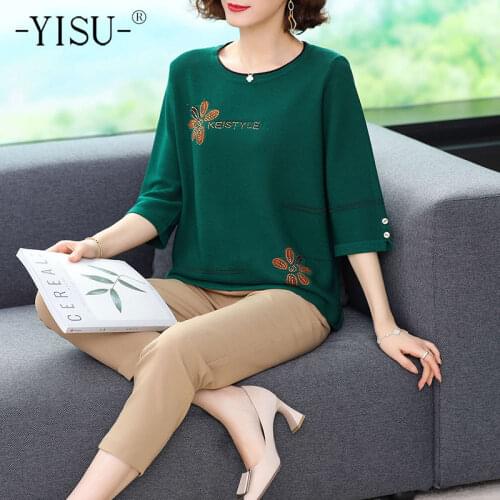 YISU 2021 New Summer Loose Sweater O-Neck Middle sleeve Jumper Female Thin Simple Casual Knitted Pullover Woman clothing