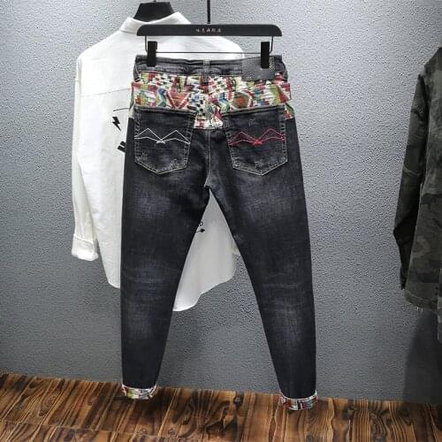 2020 !New washed, embroidered and stitched ethnic jeans, slim-fitting, small-legged trousers for men