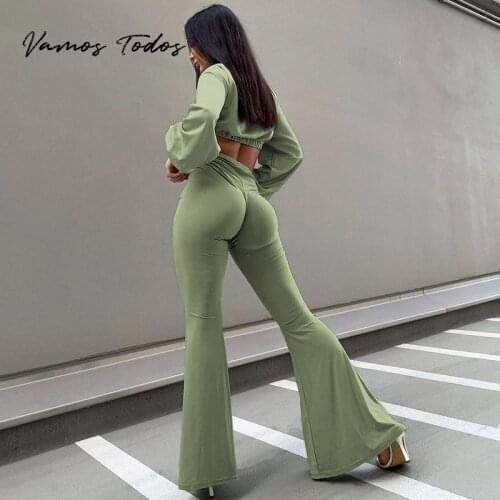2021 Autumn Soild High Waist Bell Bottom Pants Vintage Long Women Pants Elastic Bell-bottomed Trousers Fashion Womens Clothing