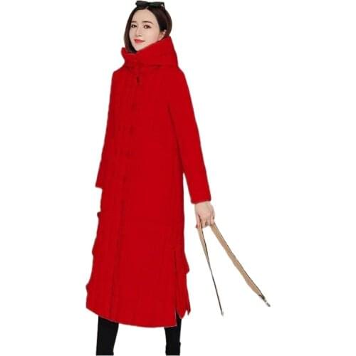 Plus Size Women Winter X-long Jacket Single Breasted Solid Female Cold Coat Hooded Stand Collar Casual Thick 2021 Womens Parkas