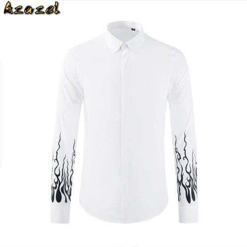 Azazel White Mens Shirts Luxury Long Sleeve Individuality Printed Casual Male Shirts Fashion Slim Fit Party Man Shirts 3xl