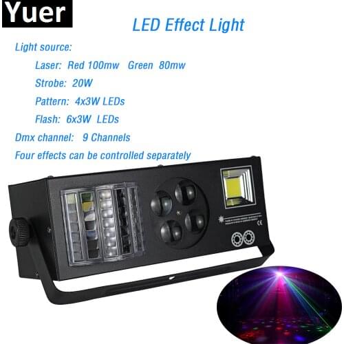 4in 1 Effect Stage Light 4X3w led Spot 6x3W led flash red green laser 9 DMX channels KTV DJ Disco Party Wedding Stage lighting