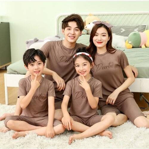 Family Matching Outfits Kids Clothes Children Clothing Sets Summer Short Sleeve Cool Soft Family Pajamas Sets