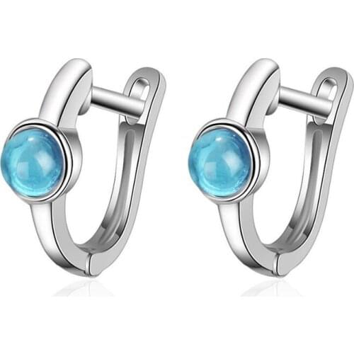 KOFSAC New Exquisite Blue Crystal Simple Fashion U Earrings For Women 925 Sterling Silver Jewelry Hoop Earring Girl Party Gifts