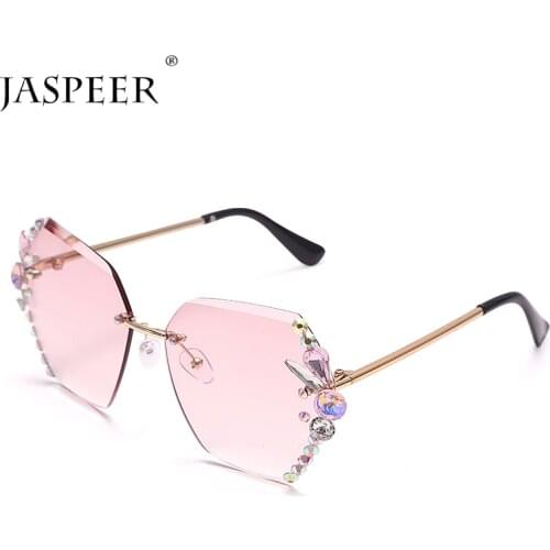 JASPEER Rimless Crystal Sunglasses Women Luxury Diamond Sun Glasses UV400 Frameless Handmade Rhinestone Shades Fashion Eyewear