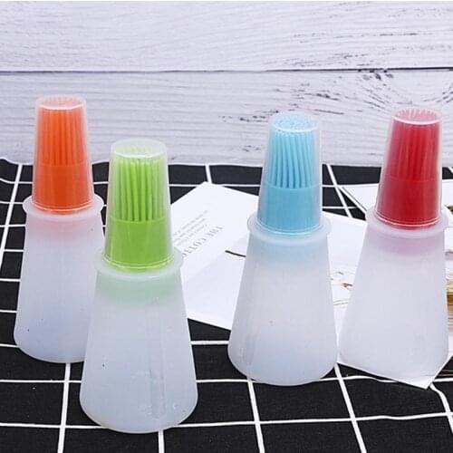 1pcs 4Colors Heat Resistance Baking Tools Kitchen Accessories Flat Bottom Silicone Barbecue Gadgets Oil Bottle Brush with Cover