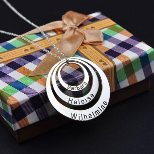 Solid Stack Circle Necklace Personalized Name Engraved Boho Necklace Custom Name Necklace Mom Gift