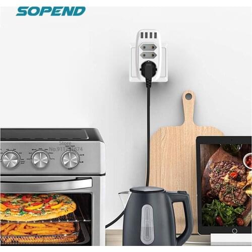 Sopend 7 IN 1 EU Plug Power Strip with 3 USB Port 3 Outlets Type-C Wall Charger Sockets Travel Adapter Extension for Home Office