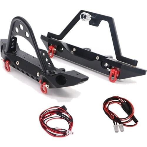 For TRX-4 Universal Metal Front and Rear Bumper with LED Lights for 1:10 RC Crawler Car Defender Axial SCX10 JEEP & SCX10 II 900
