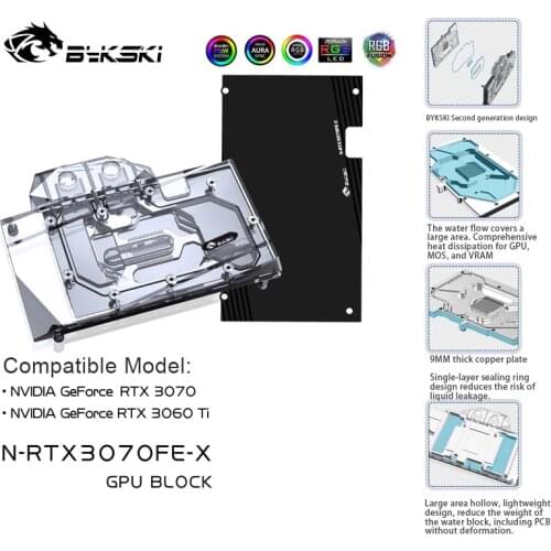 Bykski Water Block use for NVIDIA RTX 3070 Founder Edition /NVIDIA RTX 3060 TI GPU Card / Full Cover Copper Radiator Block