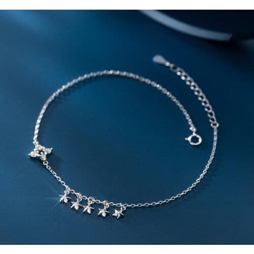 Jeweler Star Anklets For Women 925 Sterling Silver Bracelet On The Leg Chain 21.5CM Adjustable Shorts Skirt Sandals Accessories